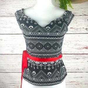 Klaxons Black & White Paisley Off-Shoulder Stretchy Top Size M